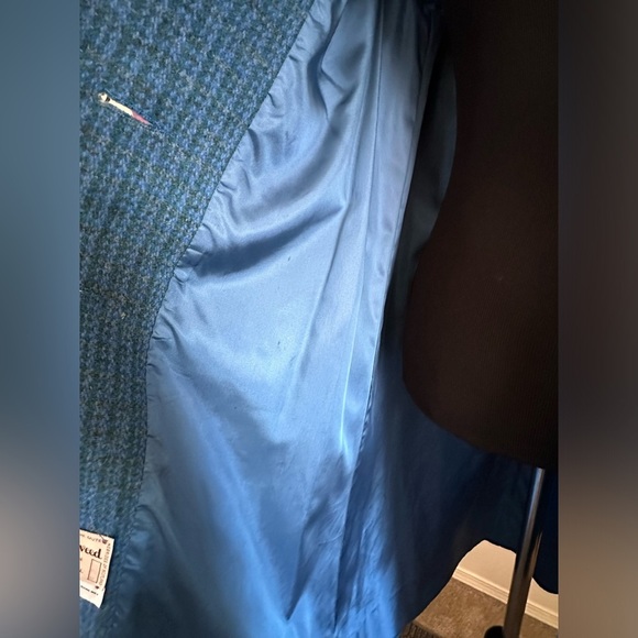 HARRIS TWEED Vintage Hand Woven Coat Blue 100% Scottish Wool Size XL PTP 23” - Picture 8 of 12